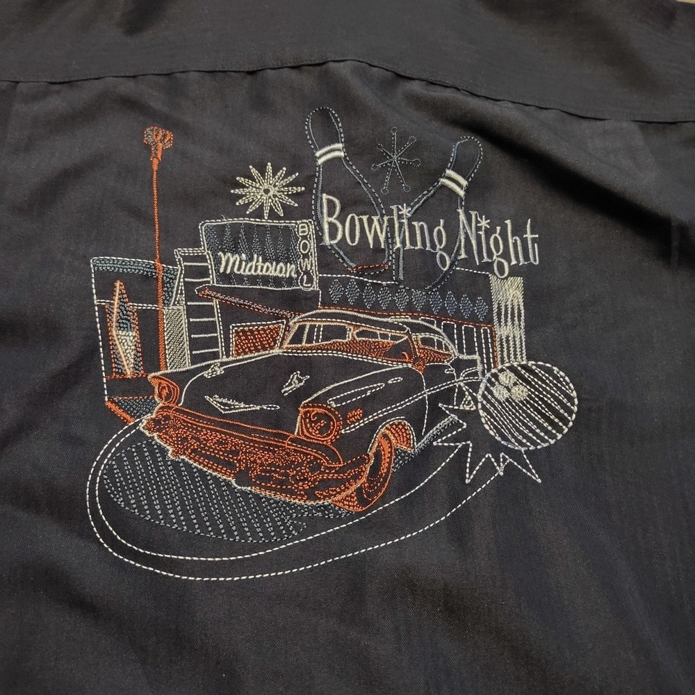 Cubavera Button Camp Bowling Shirt Bowling Night Embroddered XL Navy Blue